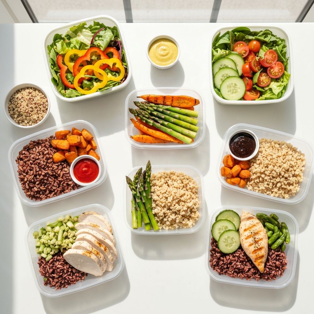 Meal prep containers with healthy meals